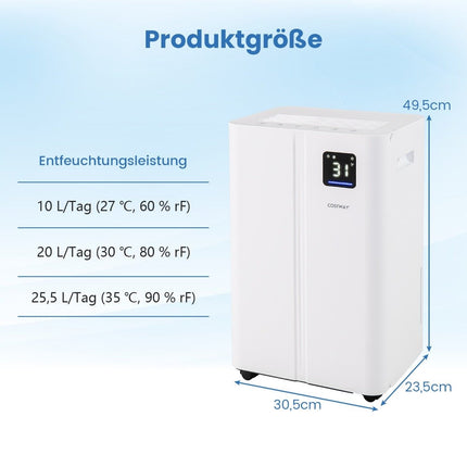 Electric Dehumidifier, 25.5L/Day, 25㎡ Coverage, Quiet Mode