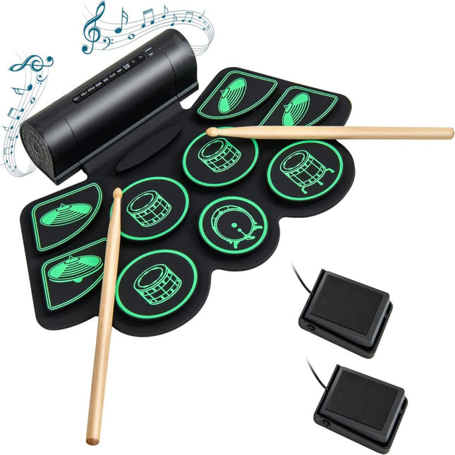 E-Drum-Kit mit 9 Pads Aufrollbares Drum-Übungspad mit 2 Stereo-Lautsprechern