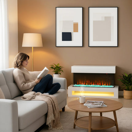 Electric Fireplace, 11 Flame Colors, 1000W/2000W, Remote
