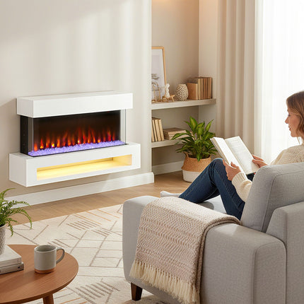 Electric Fireplace, 11 Flame Colors, 1000W/2000W, Remote