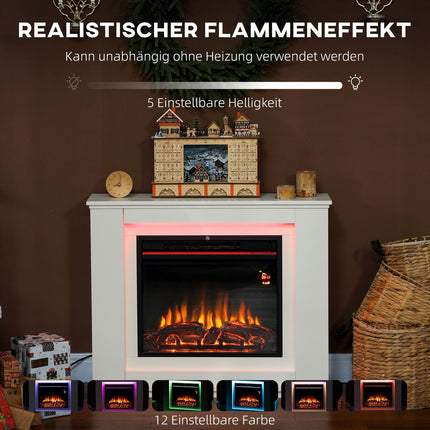 Elektrischer Kamin, 12 Flammenfarben, Fernbedienung, Timer, Schwarz