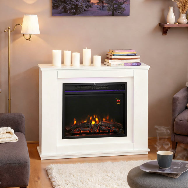 Elektrischer Kamin, 12 Flammenfarben, Fernbedienung, Timer, Schwarz