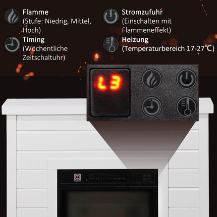 Elektrický krb, 3D efekt plamene, časovač, dálkové ovládání, bílá