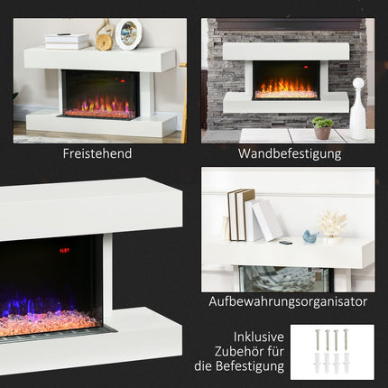 Electric Fireplace, Adjustable Heat, LED Flame, White