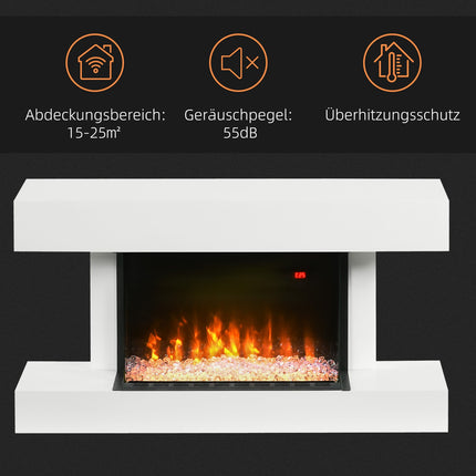 Electric Fireplace, Adjustable Heat, LED Flame, White