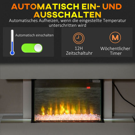 Electric Fireplace, Adjustable Heat, LED Flame, White