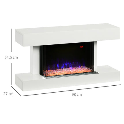 Electric Fireplace, Adjustable Heat, LED Flame, White