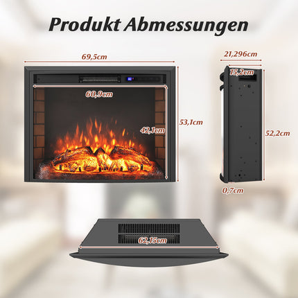 Electric Fireplace Heater, 1500W, Remote Control, Overheat Protection