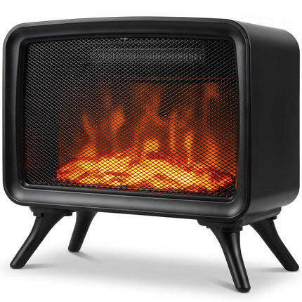 Electric Fireplace Heater 800/1600W with 3D Flame Effect, Thermostat, Black