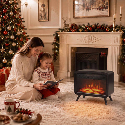 Electric Fireplace Heater 800/1600W with 3D Flame Effect, Thermostat, Black