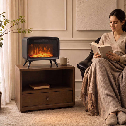 Electric Fireplace Heater 800/1600W with 3D Flame Effect, Thermostat, Black