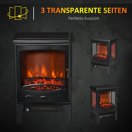 Elektrický krb s topením, 900W/1800W, trojstranný výhled