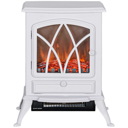 Electric Fireplace Heater with LED Flame, 1000/2000W, White