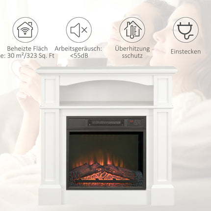 Electric Fireplace with 3D LED Flame, Remote, White/Black