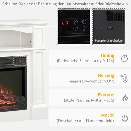 Electric Fireplace with 3D LED Flame, Remote, White/Black