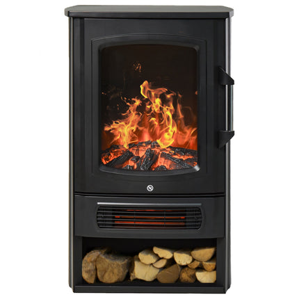 Electric Fireplace with LED Flame, 1000W/2000W, Black