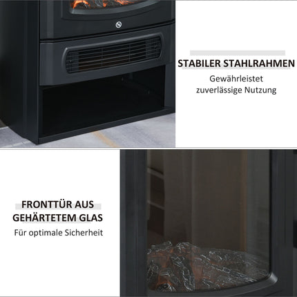 Electric Fireplace with LED Flame, 1000W/2000W, Black