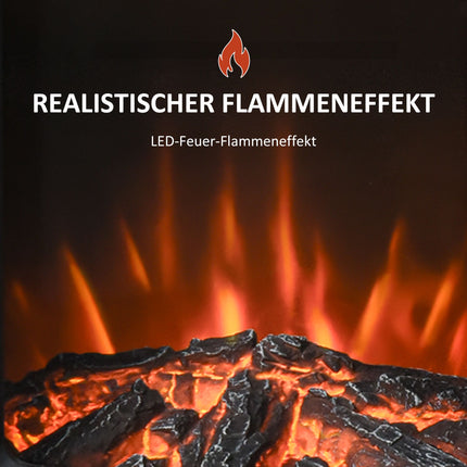 Electric Fireplace with LED Flame, 1000W/2000W, Black