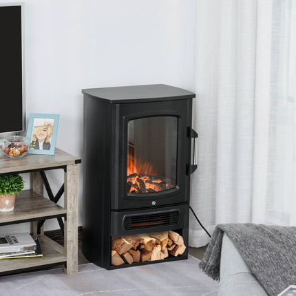 Electric Fireplace with LED Flame, 1000W/2000W, Black