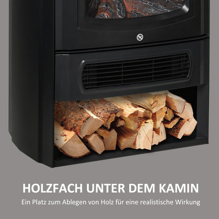 Electric Fireplace with LED Flame, 1000W/2000W, Black