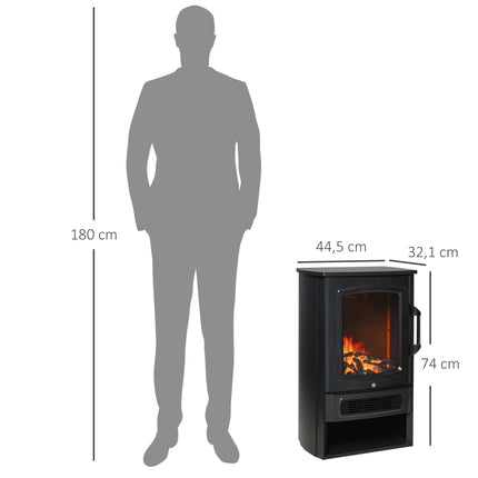 Electric Fireplace with LED Flame, 1000W/2000W, Black