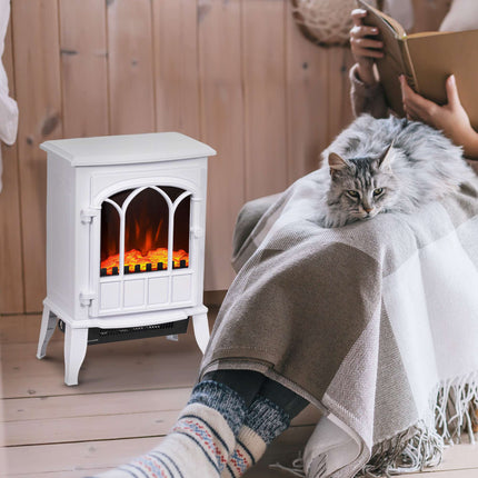 Electric Fireplace with LED Flame Effect, 1000/2000W, White
