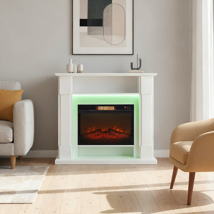 Elektrický krb s LED osvětlením, 1800W, bílá, 2 dálkové ovladače