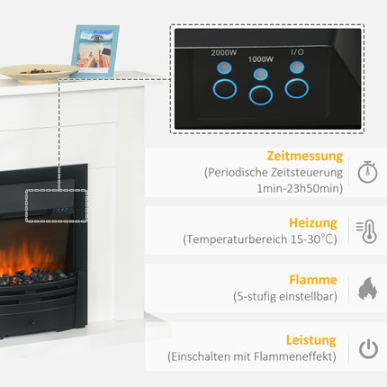 Electric Fireplace with Shelves, 1000W/2000W, 20-25 m²