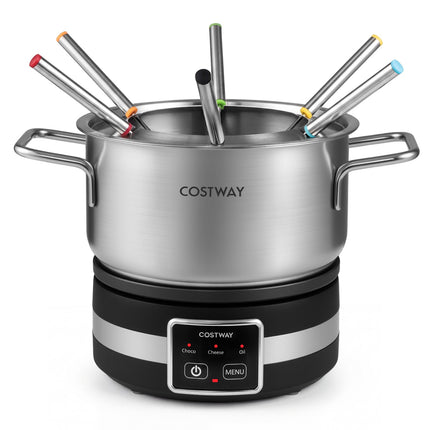 Electric Fondue Set 1200W, 2.3L, Temp Control, 6 Forks