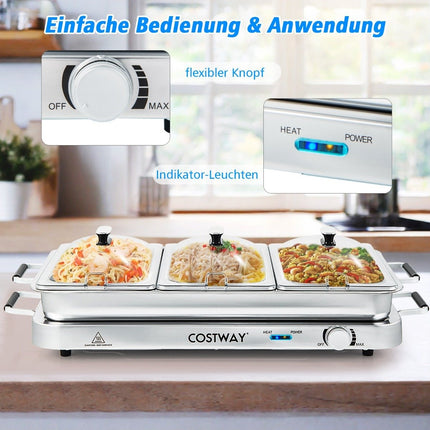 Elektrischer Speisenwärmer, 3 Behälter, 9L, 450W, Temperaturregelung