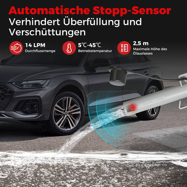 Elektrische Kraftstoffumfüllpumpe, Auto-Stopp, 3 Adapter, 14,4 l/min