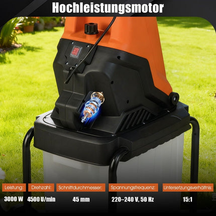 Elektrický zahradní drtič větví, 3000W, sběrný koš 50L