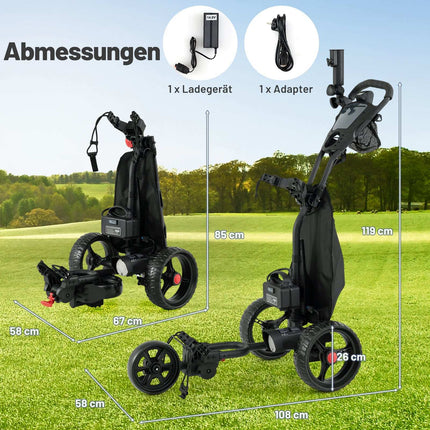 Electric Golf Pushcart, 3-Wheel, Adjustable Handle, USB Port