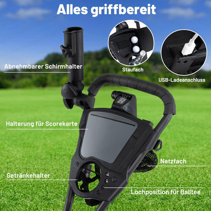 Electric Golf Pushcart, 3-Wheel, Adjustable Handle, USB Port