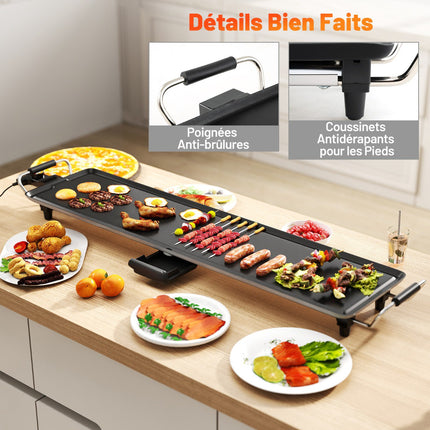 Elektrische Grillplatte, 89 cm Antihaft, 4 Heizstufen, Fettauffangschale