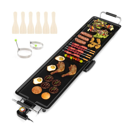 Elektrische Grillplatte, 89 cm Antihaft, 4 Heizstufen, Fettauffangschale