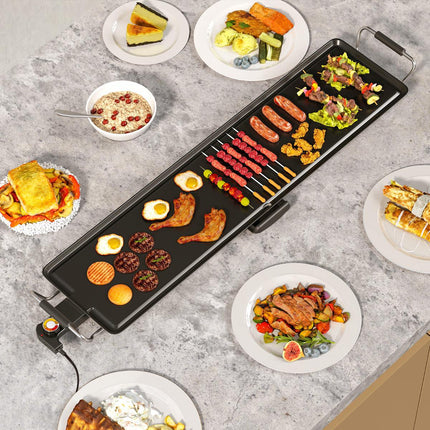 Elektrische Grillplatte, 89 cm Antihaft, 4 Heizstufen, Fettauffangschale