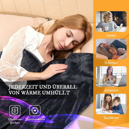Elektrische Heizdecke, weiche Heizdecke mit 9 Heizstufen, maschinenwaschbar, Flanelldecke, Grau