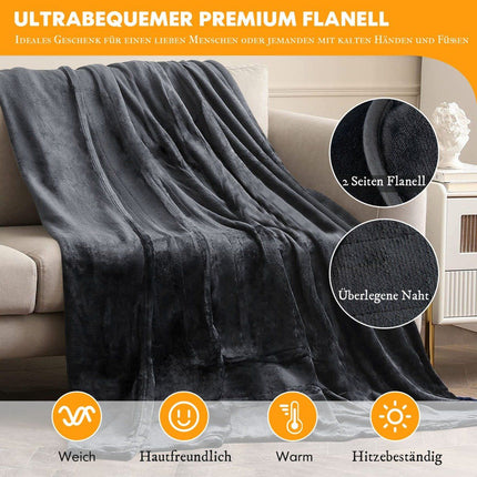 Elektrische Heizdecke, weiche Heizdecke mit 9 Heizstufen, maschinenwaschbar, Flanelldecke, Grau