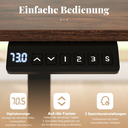 Elektrisch höhenverstellbarer Schreibtisch, 120 x 60 cm, Rustikales Braun