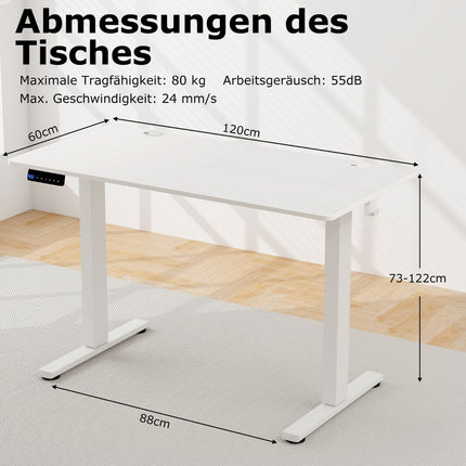 Electric Height Adjustable Desk, 120x60 cm, White
