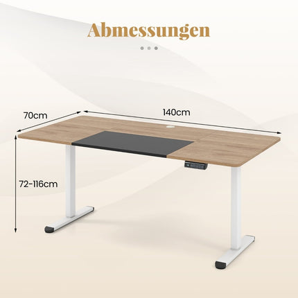 Elektrisch höhenverstellbarer Schreibtisch, 140x70 cm, Beige