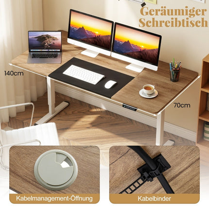 Elektrisch höhenverstellbarer Schreibtisch, 140x70 cm, Beige