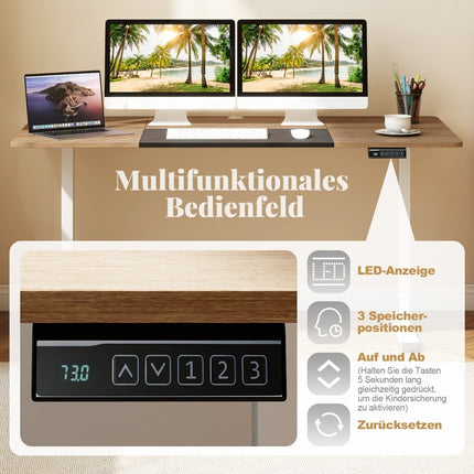 Elektrisch höhenverstellbarer Schreibtisch, 140x70 cm, Beige
