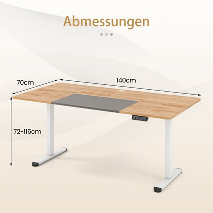 Electric Height Adjustable Desk, 140x70 cm, Ergonomic Sit-Stand
