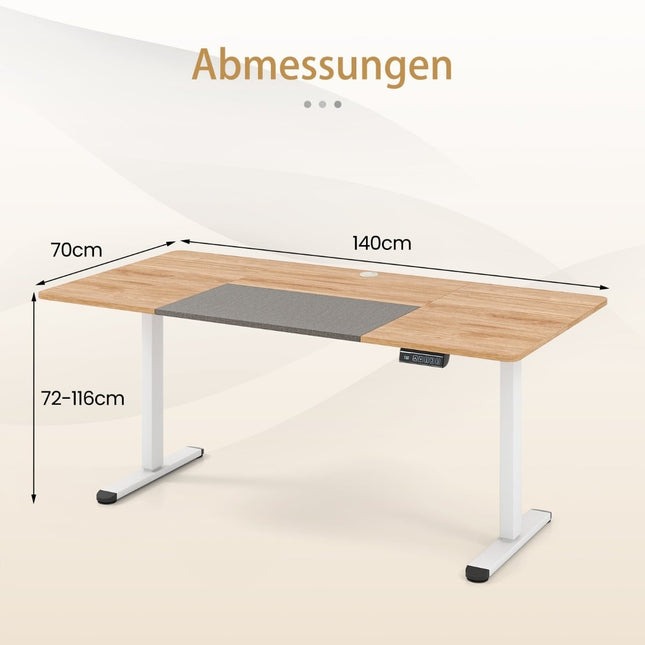 Elektrisch höhenverstellbarer Schreibtisch, 140x70 cm, ergonomisch (Sitz-Steh)