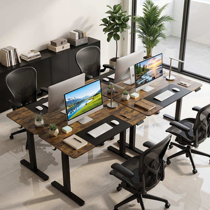Electric Height-Adjustable Desk, Rustic Brown, 140x60 cm