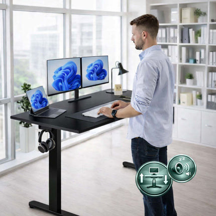 Elektrisch höhenverstellbarer Schreibtisch – Tischplatte in Holzoptik, Memory-Funktion
