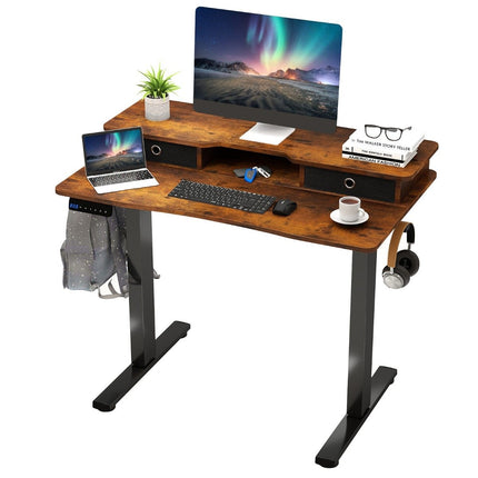 Elektricky výškově nastavitelný psací stůl se stojanem na monitor, 100x60 cm