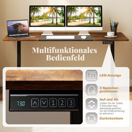 Elektrisch höhenverstellbarer Stehschreibtisch, 140x70 cm, Braun